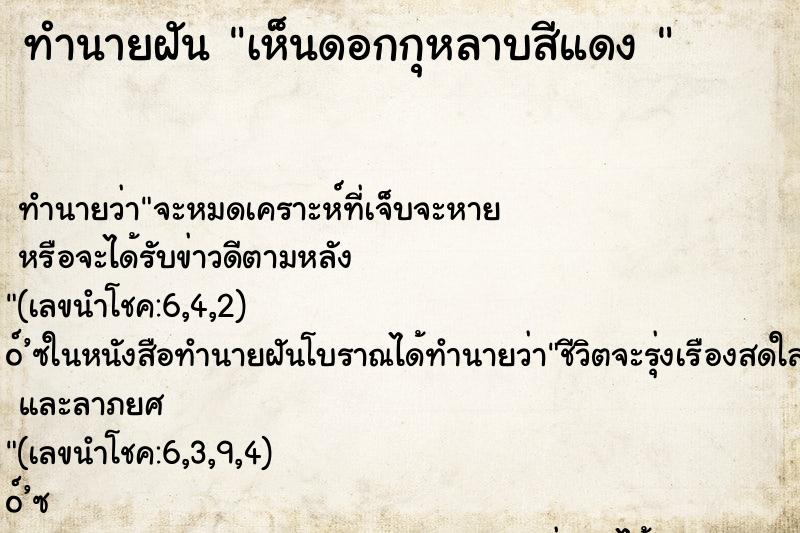 ทำนายฝันทำนายฝันเห็นดอกกุหลาบสีแดง